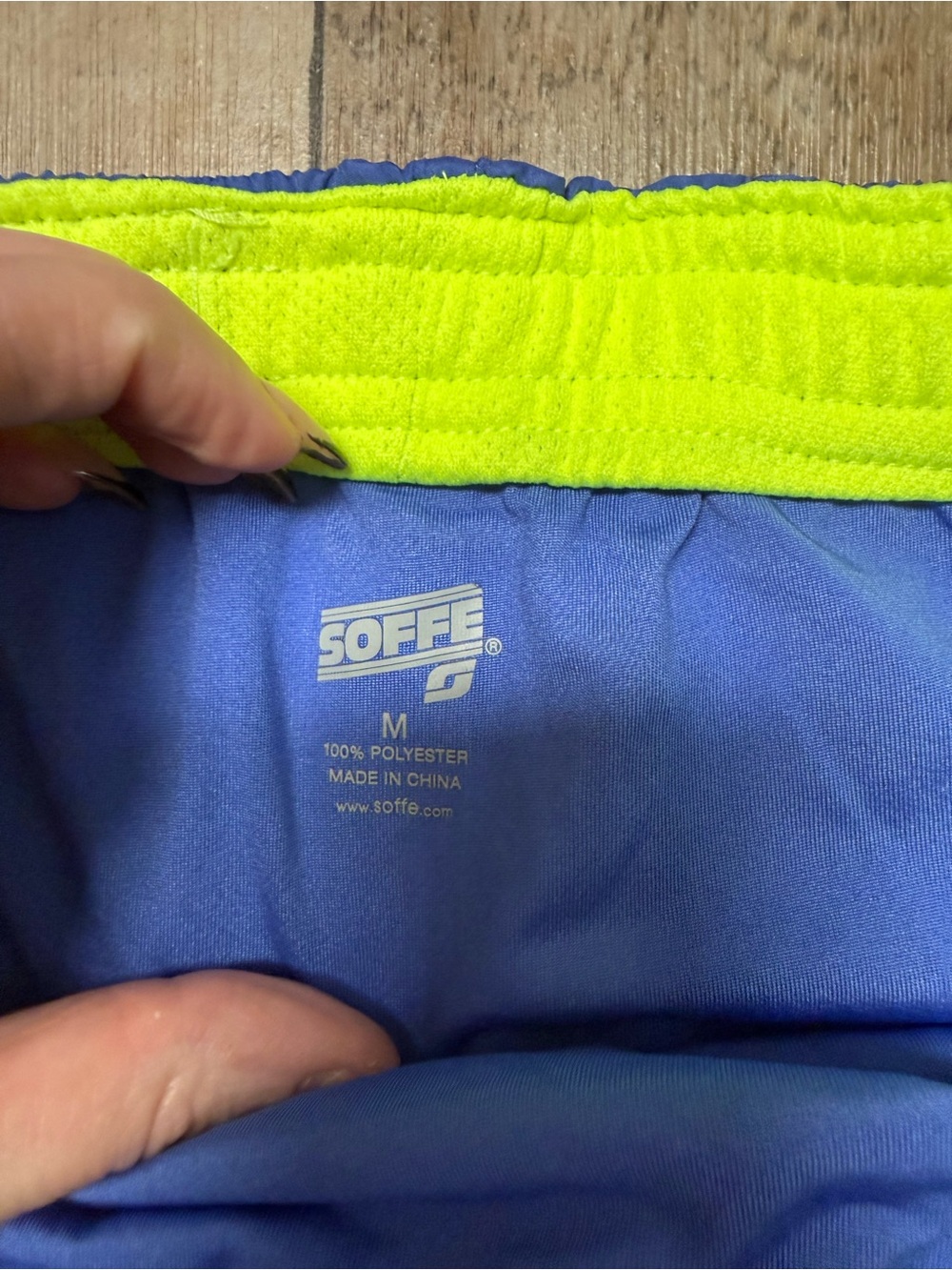 Soffe Women’s Athletic Shorts in Royal Blue with Neon Yellow Trim - Picture 3 of 3